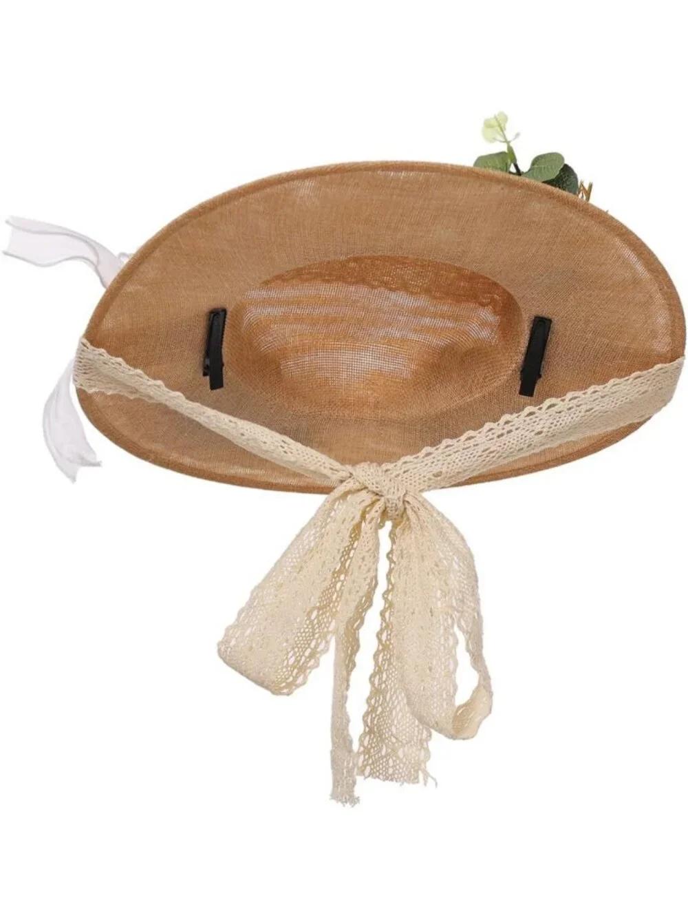 Elegant Victorian Tea Party Sun Hat with Bows & Florals - Flat Straw Style